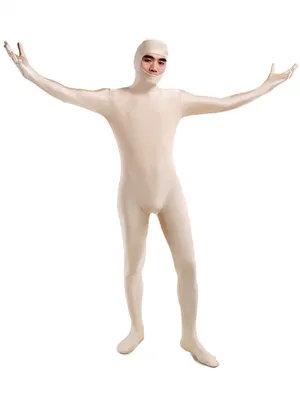 Unisex Off-white Open Face Bodysuit Unicolor Lycra Skinsuit Spandex Catsuit Zentai Unitard Second-skin Clothing