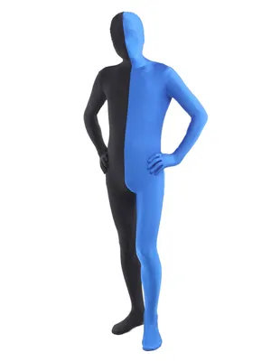 Black Blue Split Second Skin Full Body Lycra Spandex Zentai Catsuit Skinsuit