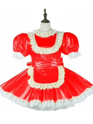 Second Skin Sweet Gothic Lolita Dresses Women Wetlook PVC Sexy France Dress Lockable Uniform Cosplay Costumes