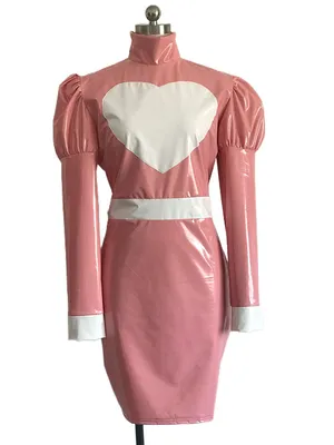 Supply Second Skin High Collar Gothic Dresses Puff Long Sleeve Glossy Wetlook PVC Bodycon Maid Queen Fancy Dress