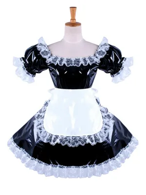 Supply Second Skin Lolita Wetlook PVC French Maid Dresses Lockable Sissy Dress with Apron
