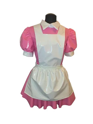 Second Skin Male Sissy Wetlook PVC Dress French Maid Dress Puff Sleeve Maid Servant Uniform