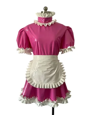 Second Skin French Maid Uniform Cosplay Halloween Sissy Dress Wetlook PVC Dress