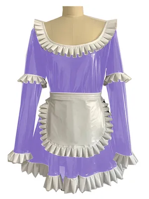 Second Skin Sexy Anime Cosplay Costumes Puff Long Sleeve Wetlook PVC Dress with Apron