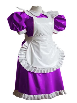 Second Skin Japanese Lolita Puff Sleeve Mini Wet Look Shiny Wetlook PVC Gothic Dresses Plus Size French Maid Dress