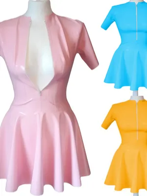 Second Skin Short Sleeve A-line Dress Women Sexy Stand Neck Mini Dresses Club Casual Dress