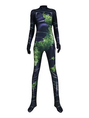 Women DC Poison Ivy Costume Jumpsuit Plant Girl Cosplay Zentai Catsuit Skinsuit Second-skin Clothing