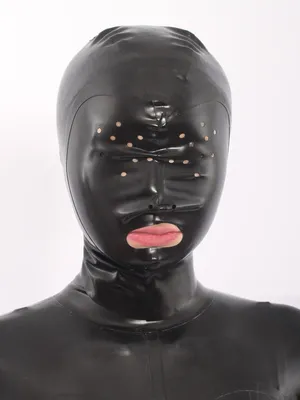 Supply Second Skin Natural Latex Latex Head Cover Black Open Mouth Mask Latex Hoods