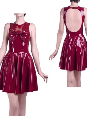 Second Skin Women Sleeveless Hollow Back Wetlook PVC Sweet Lolita Dress Big Bowknot Kawaii Gothic Mini Dresses