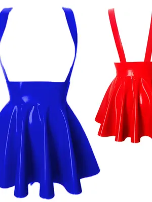 Supply Second Skin Women High Waist Pleated Skater Suspender Skirt Gothic Strap Wetlook PVC Skirts