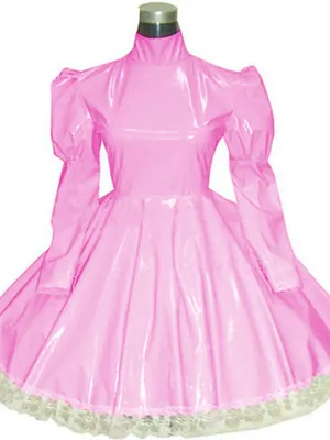 Second Skin Lolita Wetlook PVC Maid Dress Long Sleeve Gothic Dress French Maid Wetlook PVC Dress