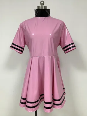 Second Skin Women High Collar Patchwork Short Sleeve Mini Dress Summer Retro Wet Look Shiny Wetlook PVC Dresses