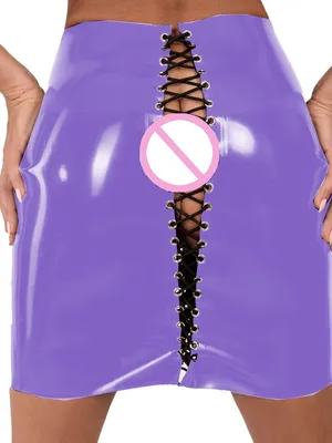 Supply Second Skin Attractive Ladies High Waist Wetlook PVC Skirt Adjustable Hips Lace Up Skirt Drawstring Wetlook Bottoms Clubwear