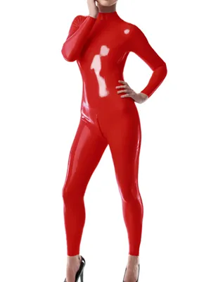 Long Sleeve Zentai Second-skin Full Body Wet Look Skinsuit Shiny Wetlook Unitard PVC Catsuit