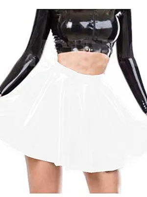 Second Skin Wetlook PVC A-line Pleated Skirt Ladies High Waist Short Skirt