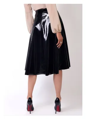 Supply Second Skin High Quality Ladies All-match Bottoms Pleated Wetlook Wetlook PVC Middle Skirt Party Club Knee Length Skater Skirt