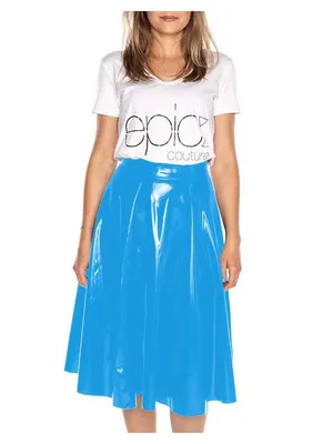 Second Skin Women Flared Skater Skirt Mini above Knee Versatile Stretchy Pleated Casual Skirt Wet Look Shiny Wetlook PVC Leather Women's Basic Short Skirt