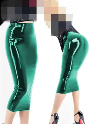 Second Skin Wet Look Bodycon Leather Pencil Skirts Women Slim Wetlook PVC Leather Midi Skirts Office Lady High Waist Stretch Skirts
