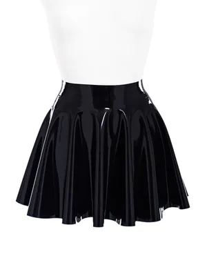 Second Skin Womens Wetlook PVC Leather Miniskirts High Waist Flared Pleated A-line Circle Skirt Rave Dance Bottoms Clubwear Skirts