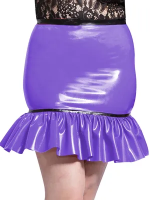 Second Skin Women's High Waist Wet Look Shiny Ruffle Mini Skirt Summer High Street Glossy Wetlook PVC Short Pencil Skirts Bodycon Clubwear