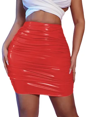 Second Skin Women Charm High Waist Mini Skirt Wetlook PVC Bodycon Skirt Party Club Short Wrap Hip Hot Skirt