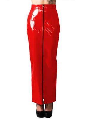 Women Wetlook PVC Slim Long Skirt High Waist Zipper Skinny Skirt Office Lady Ankle Length Skirt Pencil Skirt