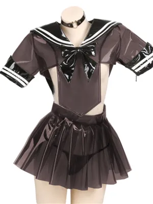 Second Skin Studunt Uniform Clear Wetlook PVC Japanese Style Student Girls School Uniforms Girls Navy Costume Women Navy JK Suit Sailor Outfit