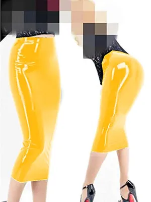 Second Skin Wet Look Wetlook PVC Midi Skirt Ladies High Waist Pencil Skirt