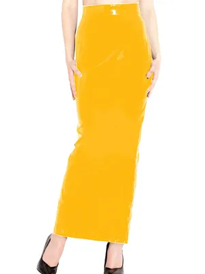 High Quality Skinny Ankle Length Skirt Women Wetlook PVC Long Skirt Party Stage Back Zip Split Pencil Skirt