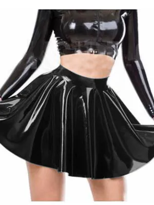 Second Skin High Waist Wetlook PVC Flared Pleated A-linedress Gothic Women Wet Look Skirt Mini Skater Skirt Dancing Party Wear