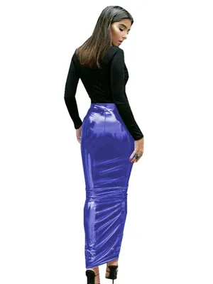 Second Skin Womens Wetlook PVC Wet Look High Waist Maxi Pencil Skirt Vinyl Sissy Bodycon Hobble Skirts Gothic Nightclub Club Pole Dance Skirt