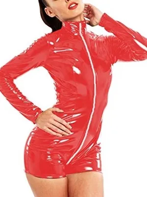 Womenpvc Bodysuit Fetish Costume Long Sleeve Two Way Zipper to Crotch Second Skin Costume