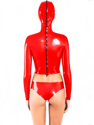 Fetish Wet Look Shiny Pvcbody Suitwomen Teddy Hooded Top and Shorts Femme Wet Look Open Eyes Mouth Cosplay Costumes Second Skin Costume