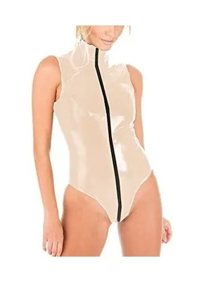 Plus Size Candy Color Wetlook Leotard PVC Bodysuit Open Crotch Lady Sleeveless High Cut Bodysuits Second Skin Costume