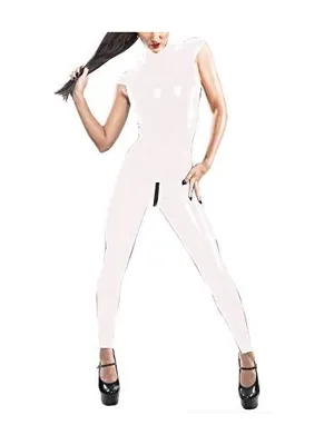 Open Crotch Zipper Jumpsuit Womenpvc Sleeveless Skinsuit Wetlook Unitard Catsuit Zentai Second-skin Costume