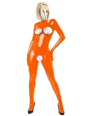 Plus Size Skinsuit Wetlook Unitard PVC Crotchless Footed Catsuitsuit Skinsuit Wetlook Unitard Open Bust Catsuit Zentai Second-skin Costume