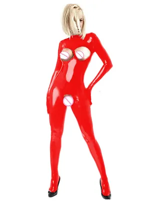 Plus Size Wet Look Skinsuit Wetlook Unitard PVC Crotchless Footed Catsuitsuit Womenopen Bust Full Cover Catsuit Cosplay Party Tight Costume Zentai Second-skin Costume
