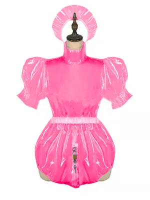 Second Skin Clear Fetish Cross-dresser Lockable Romper Wet Look Shiny Maid Bodysuit Transparent Wetlook Leotard PVC French Miad Playsuit