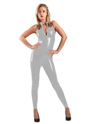 Second Skin Hot Women Sleeveless Jumpsuit Wetlook PVC Bodysuit Zipper Club Bodysuit Jumpsuit Tights Game Uniform