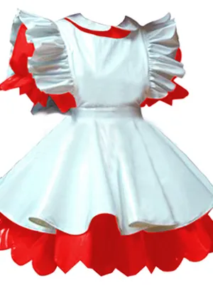 Second Skin Exotic Maid Cosplay Wetlook PVC Uniform Women Wetlook Wetlook PVC Short Puff Sleeve Mini Dress French Maid Costume Lolita Apron Dress