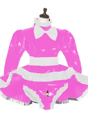 Supply Second Skin Long Sleeve Fetish Cross-dresser Dress Wetlook PVC Bow Pant Dress Lockable French Maid Outfit Wet Look Shiny Lolita Cosplay Crossdresser
