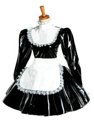 Second Skin Puff Sleeve Maid Cosplay Dress Ladies Lolita Wetlook PVC Wetlook Apron Dress