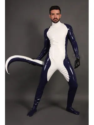 Supply Male Latex Inflatable Tail Cosplay Costume Catsuit Second-skin Clothing