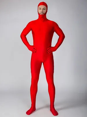 Supply Halloween Red Zentai Skin Suit Lycra Spandex Catsuit Skinsuit with Face Opened