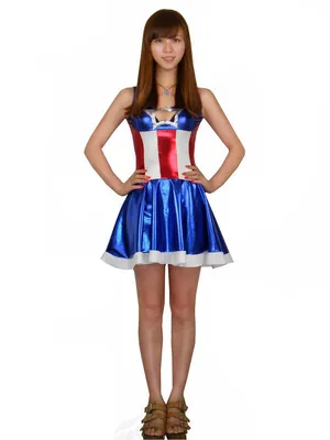 Second Skin Halloween Female Captain America Costume Wet Look Shiny Metallic Dress