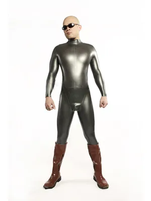 Supply Wetlook Neck Entry No Zip Latex Catsuit Second-skin Clothing with Pocket