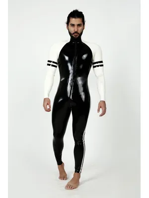 Supply Bright Double Stripes Front Zipper Latex Catsuit Second-skin Clothing