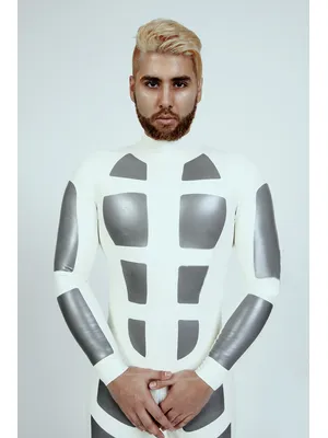 Supply Men No Zipper Color Blocks Skeleton Latex Catsuit Second-skin Clothing