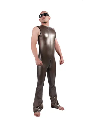 Supply Flared Legs Sleeveless Latex Catsuit Second-skin Clothing