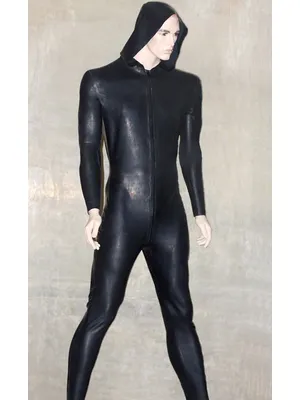 Supply Front Zipper Latex Catsuit Second-skin Clothing with Hoode